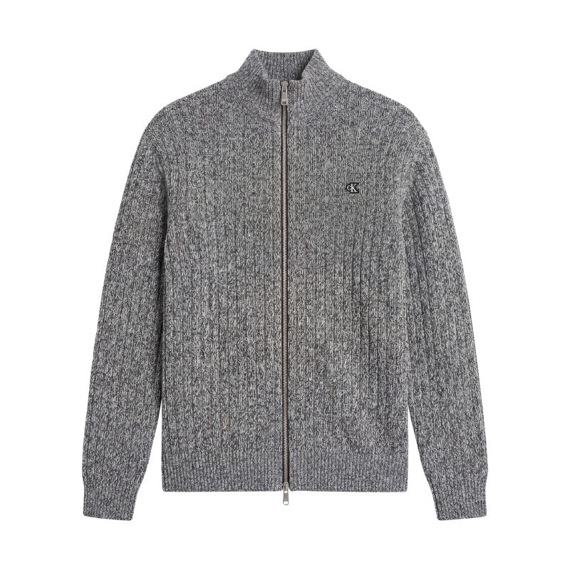 Calvin Klein Jeans - Gilet En Coton Gris à Coupe Droite Pourvu D'un Col Montant Côtelé - Gris Calvin Klein Jeans - Gilet En Coton Gris à Coupe Droite Pourvu D'un Col Montant Côtelé - Gris