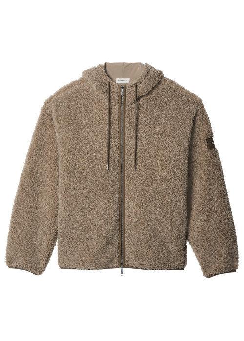 Blouson beige pourvu d'une coupe droite et d'un col à capuche
