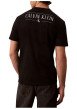 Thumbnail T-shirt en coton noir à coupe droite pourvu d'un col rond en bord-côte - Image 3