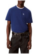 Thumbnail T-shirt en coton bleu à coupe droite pourvu d'un col rond en bord-côte - Image 2