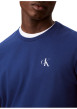 Thumbnail T-shirt en coton bleu à coupe droite pourvu d'un col rond en bord-côte - Image 4