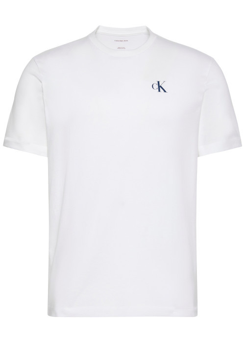 T-shirt en coton blanc à coupe droite pourvu d'un col rond en bord-côte