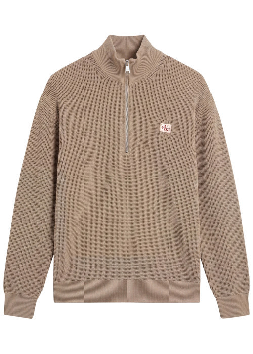 Pull en coton beige à coupe droite pourvu d'un...