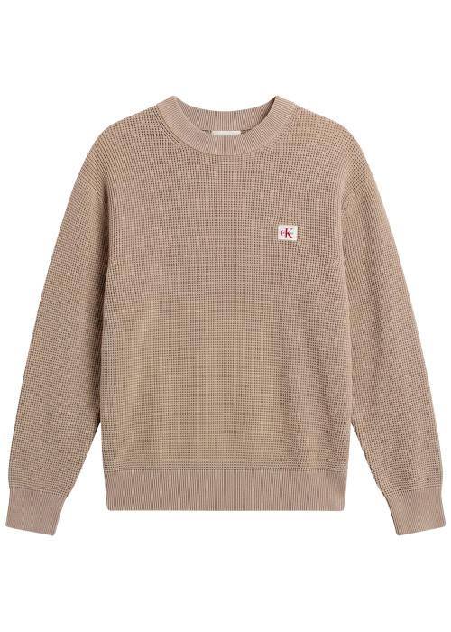 Pull en coton beige à coupe droite pourvu d'un...