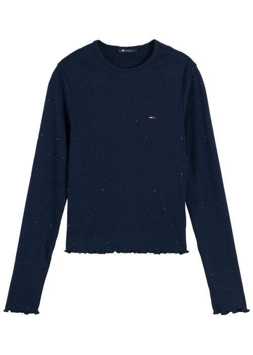 T-shirt en coton biologique marine à coupe droite pourvu d'un col rond
