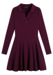 Thumbnail Robe courte en coton biologique bordeaux à coupe droite avec un col à revers