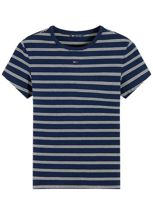 T-shirt en coton biologique marine à rayures...