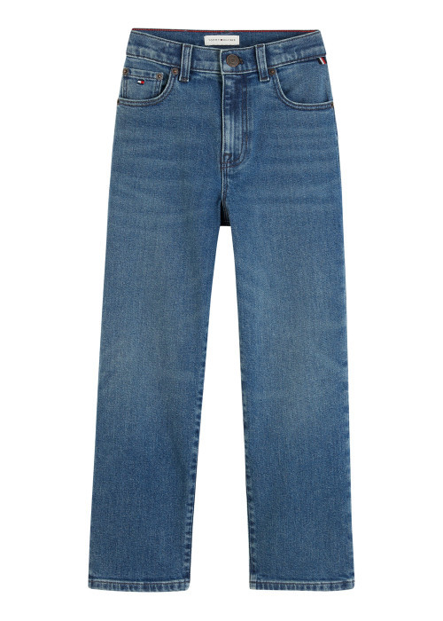 Jean en coton bleu foncé délavé pourvu d'une...