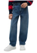 Thumbnail Jean en coton bleu foncé délavé pourvu d'une coupe large avec 5 poches - Image 3