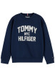 Thumbnail Sweat bleu marine en coton biologique à imprimé logotypé style universitaire