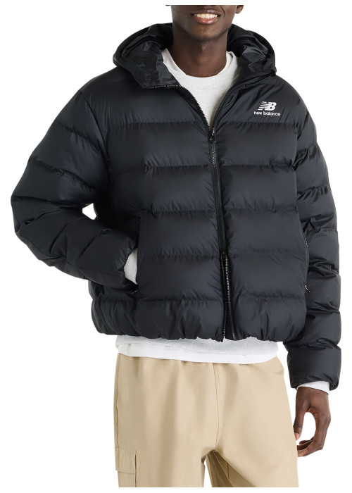 Doudoune à capuche noire unie avec logo blanc...