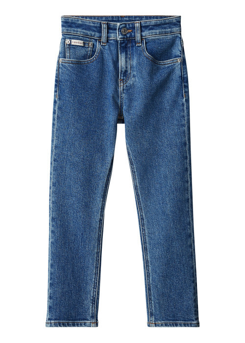 Jean en coton bleu à coupe droite pourvu de multiples poches
