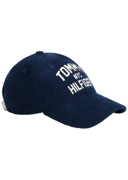 Casquette bleu marine en velours côtelé ornée du logo brodé sur la face avant