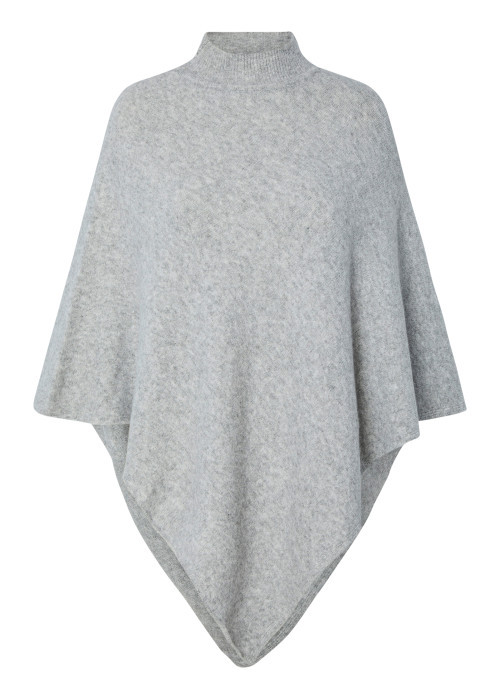 Poncho gris clair uni avec une coupe large et un col montant