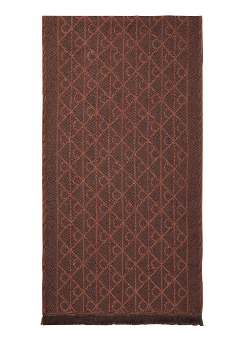 Écharpe marron et ocre en laine mélangée pourvue d'un motif monogramme