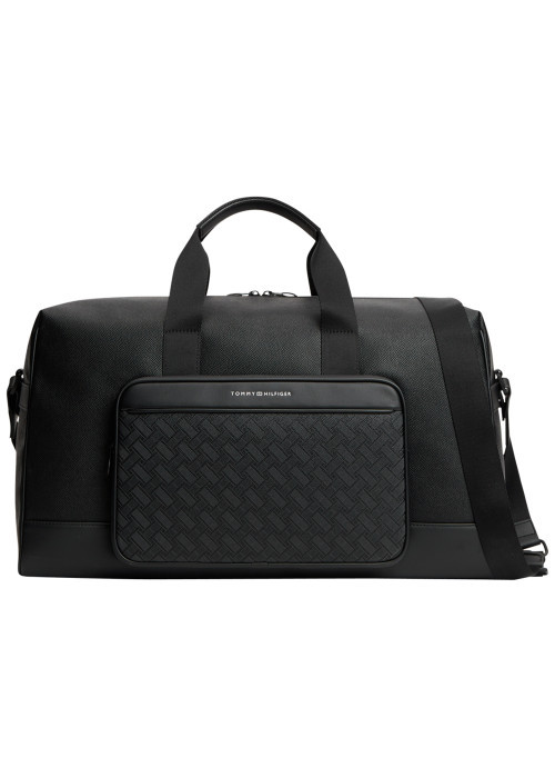 Sac polochon de voyage noir à motif damier orné d'une inscription logotée