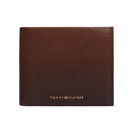Portefeuille marron à deux volets en cuir lisse...