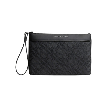 Sacoche noire à monogramme texturé en damier...