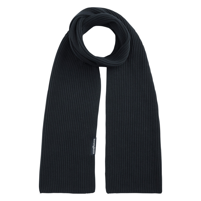 Tommy Jeans - écharpe En Coton Biologique Marine Confectionnée En Maille Tricotée - Bleu Foncé