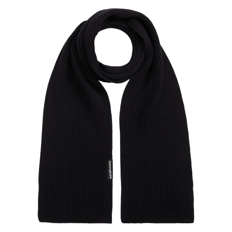 Tommy Jeans - écharpe En Coton Biologique Noire Confectionnée En Maille Tricotée - Noir