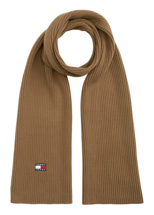 Écharpe en coton biologique camel confectionnée en maille tricotée