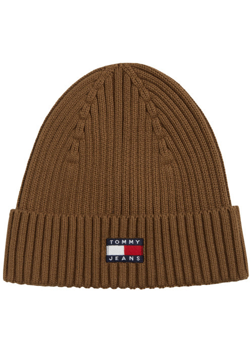 Bonnet en coton biologique marron confectionné en maille tricotée