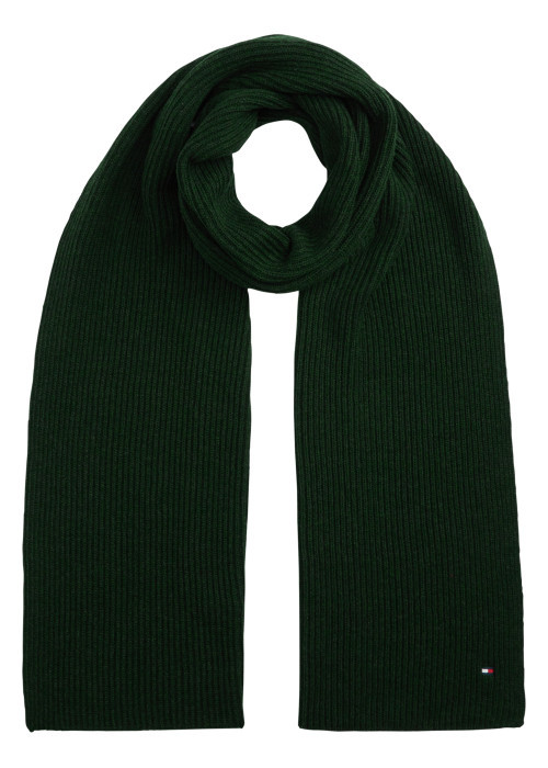 Écharpe vert sapin en maille côtelée de coton...