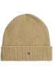 Thumbnail Bonnet beige en maille de coton côtelée orné du logo sur la face avant