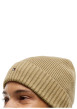 Thumbnail Bonnet beige en maille de coton côtelée orné du logo sur la face avant - Image 4