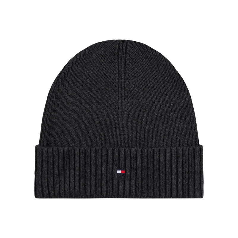 Tommy Hilfiger - Bonnet Anthracite En Maille De Coton Côtelée Pourvu Du Logo Sur La Face Avant - Gris Foncé Tommy Hilfiger - Bonnet Anthracite En Maille De Coton Côtelée Pourvu Du Logo Sur La Face Avant - Gris Foncé