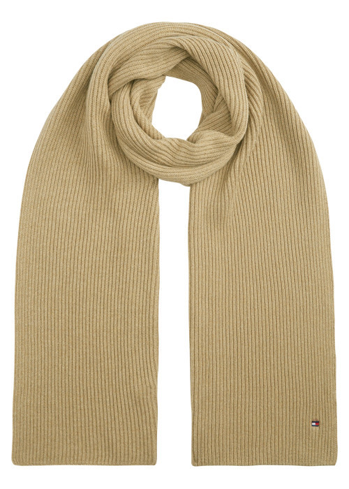 Echarpe beige en maille côtelée de coton biologique ornée du logo drapeau