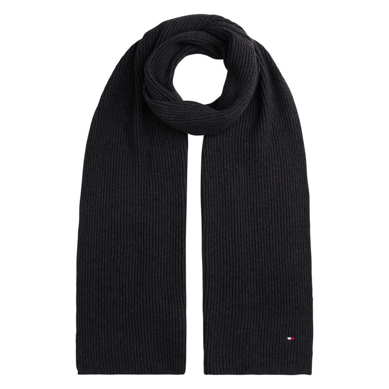 Tommy Hilfiger - écharpe Anthracite En Maille Côtelée De Coton Biologique Ornée Du Logo Drapeau - Gris Foncé