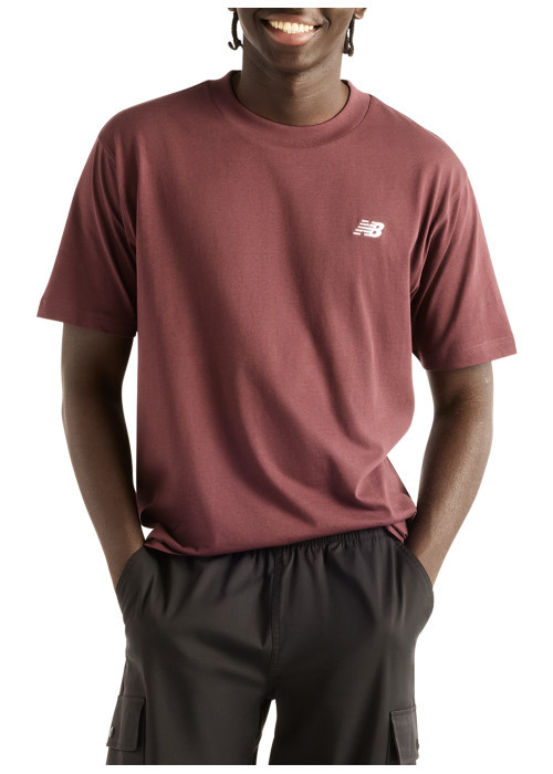 T-shirt en coton bordeaux uni avec un col rond et un logo brodé sur le coeur