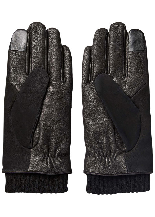 Gants en cuir de mouton noirs pourvus du logo...