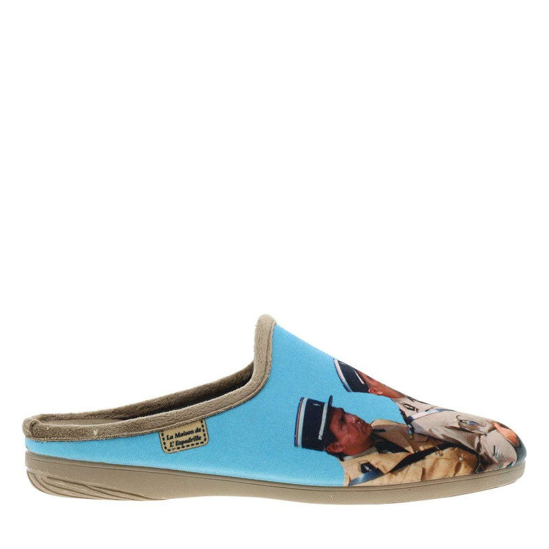La Maison De L'espadrille - Mules Beiges Et Bleues à Talon Plat Avec Imprimé Le Gendarmes De Saint-tropez - Beiges