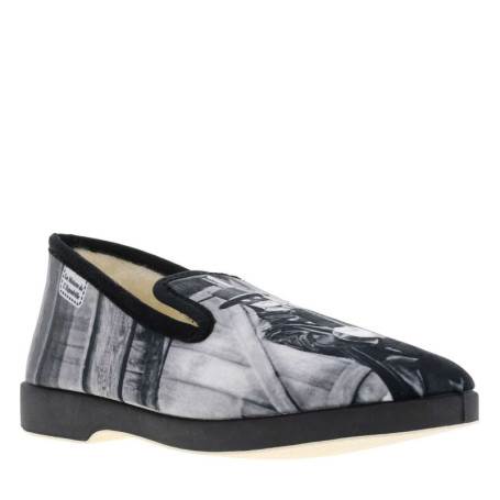 Pantoufles noires à talon plat avec imprimé...