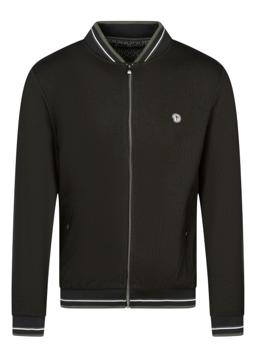 Sweat zippé noir uni à col bomber avec des liserés et le logo