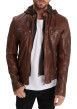 Thumbnail Blouson camel en cuir avec une coupe droite, un col à capuche style motard