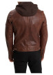 Thumbnail Blouson camel en cuir avec une coupe droite, un col à capuche style motard - Image 3