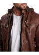 Thumbnail Blouson camel en cuir avec une coupe droite, un col à capuche style motard - Image 4