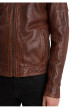 Thumbnail Blouson camel en cuir avec une coupe droite, un col à capuche style motard - Image 5