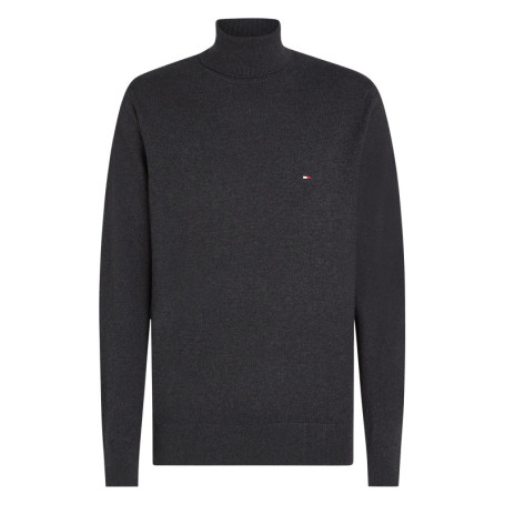 Pull col roulé en coton anthracite uni avec une...