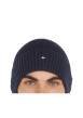 Thumbnail Bonnet en coton marine uni et côtelé avec un col à revers et un logo brodé