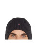 Thumbnail Bonnet en coton noir uni et côtelé avec un col à revers et un logo brodé