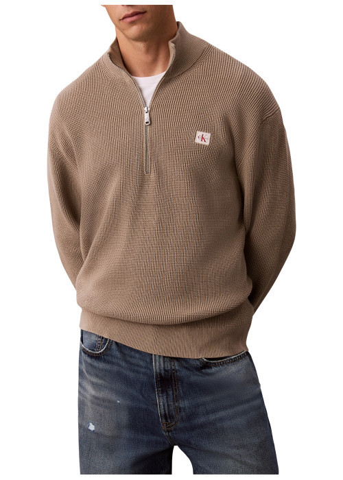 Pull en coton beige à coupe droite pourvu d'un col camionneur - Image 2