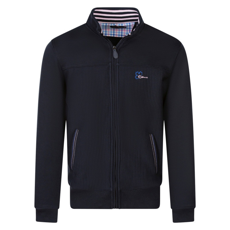 Ethnic Blue - Sweat Zippé Bleu Marine Côtelé Avec Un Col Montant Et Des Poches - Marine Ethnic Blue - Sweat Zippé Bleu Marine Côtelé Avec Un Col Montant Et Des Poches - Marine