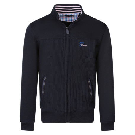 Sweat zippé bleu marine côtelé avec un col...