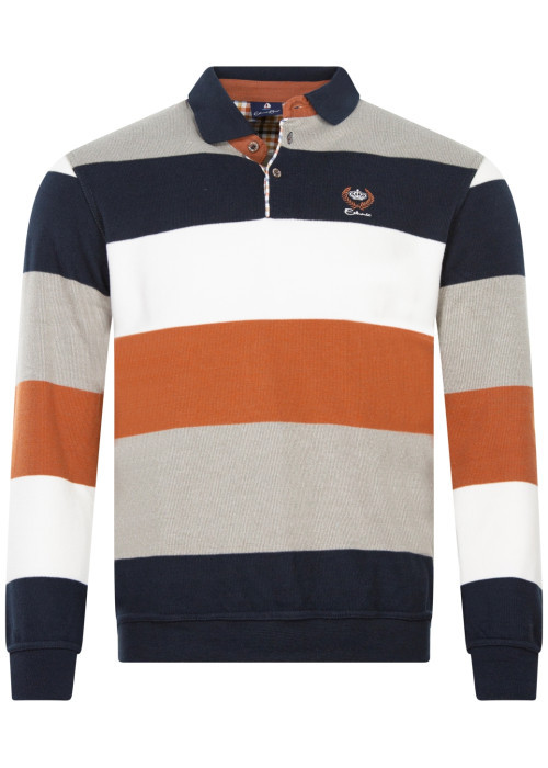 Polo camel rayé à coupe droite col boutonné et à manches longues
