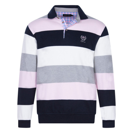 Pull multicolore rayé coupe droite col polo et...