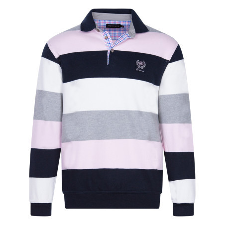 Pull multicolore rayé coupe droite col polo et à manches longues